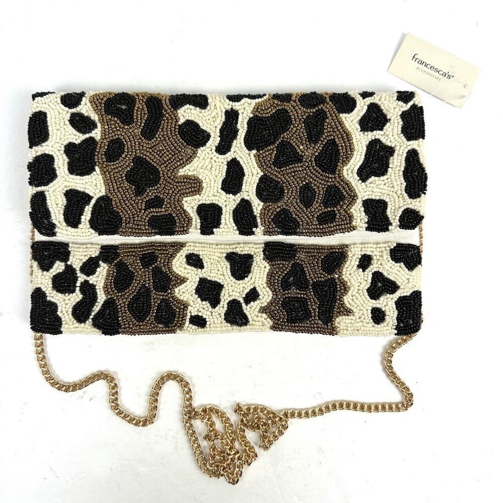 Francescas‎ Beaded Crossbody Bag Animal Print Leopard Handbag Purse Brand New